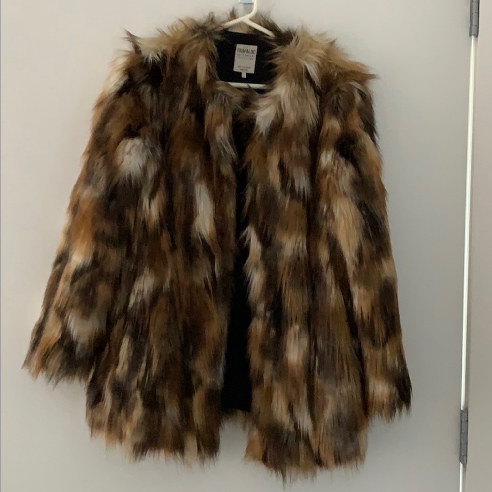 Zara Faux Fur Coat Brown/Multi Color